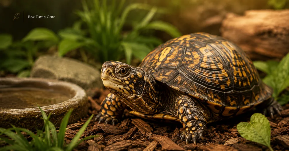 Healthy box turtle resting in a clean natural outdoor habitat