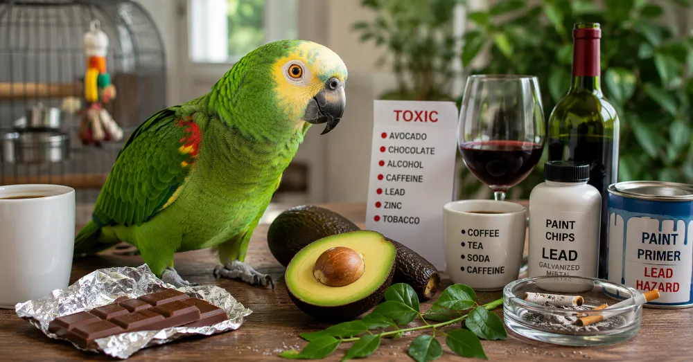 Pet bird in a clean safe home environment away from household toxins